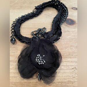 Womens VTG Ribbon Organza Silver chain floral belt cottagecore Stevie Nicks L/XL